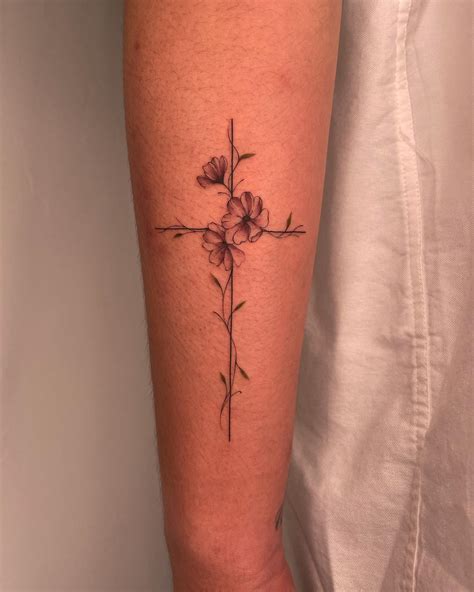 cross flower tattoo|cross flower tattoo for women.